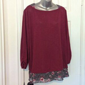 NWT Apt 9 wine colored long-sleeve top, women's XXL